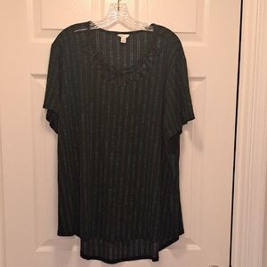 Cato Elegant Black and Green Patterned Blouse